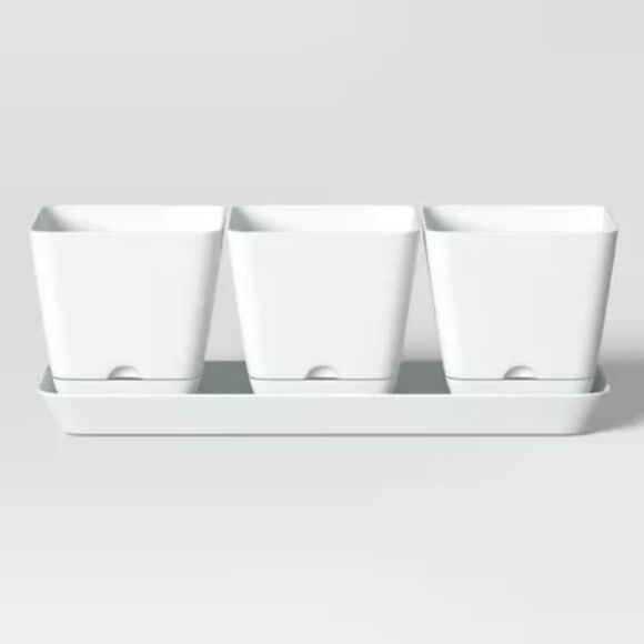 4pc Square Indoor Outdoor 3 Planter Pots with 1 Saucer 12.2"x4" - Room Essential - Picture 1 of 4